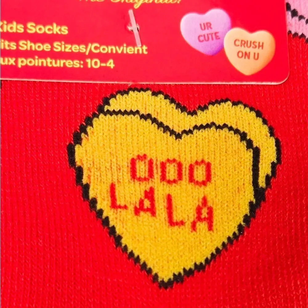 Sweethearts Conversation Hearts Kids Crew Socks – Red Valentine Candy Kawaii